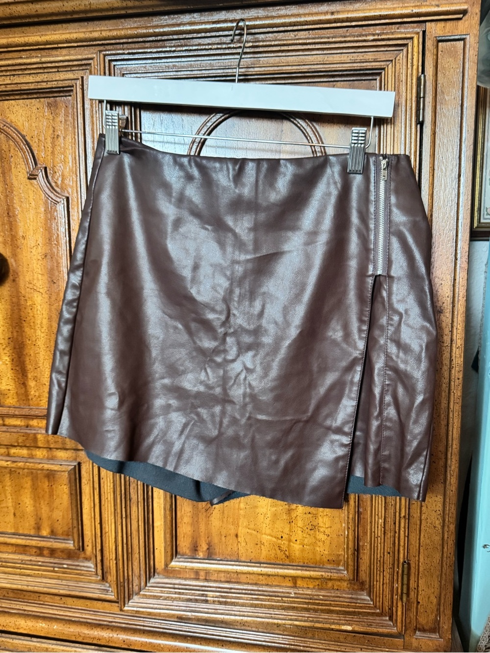 HYFVE Brown Faux Leather Mini Skort with Side Zip